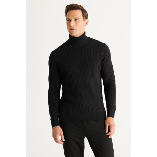 AC&Co / Altınyıldız Classics Men's Black Recycle Standard Fit Regular Cut Full Turtleneck Cotton Jacquard Knitwear Sweater. Slike