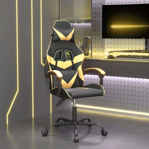  Vrtljiv gaming stol črno in zlato umetno usnje, (20699323) Cene