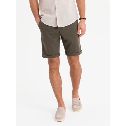 Ombre Men&amp;#039;s knit shorts with rolled up legs - olive Slike