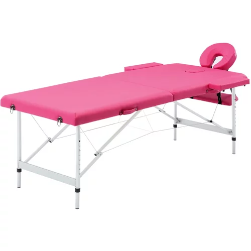vidaXL Zložljiva masažna miza 2 coni aluminij roza
