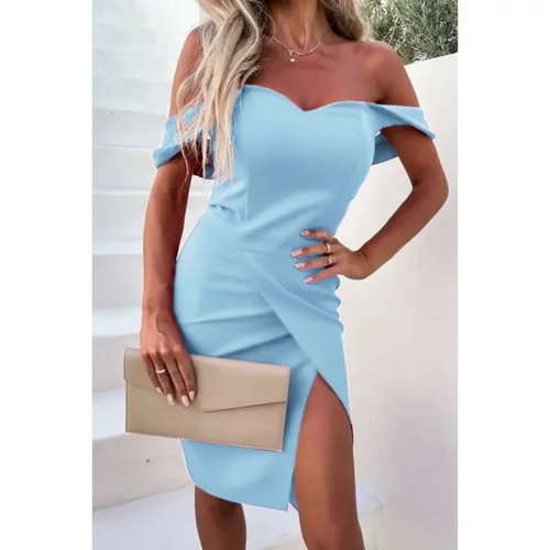 Fenzy Elegantna Mini Obleka Montaria, Svetlo Modra