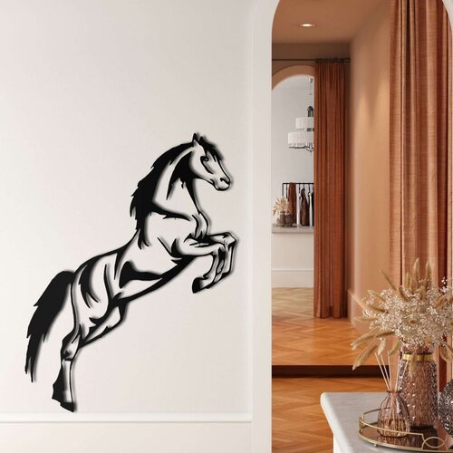 Wallxpert metalni zidni ukras 5078, konj u propinjanju, 33 x 76 cm, crni Cene