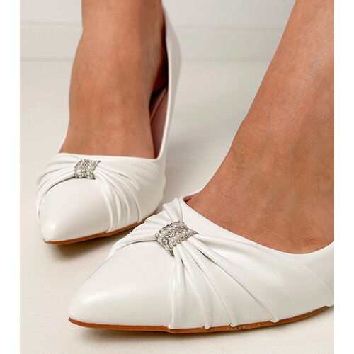  White classic stiletto pumps with rhinestones Broey Cene