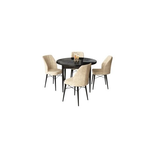 Hanah home rox - black marble, cream black marblecream dining table & chairs set (5 pieces) Cene