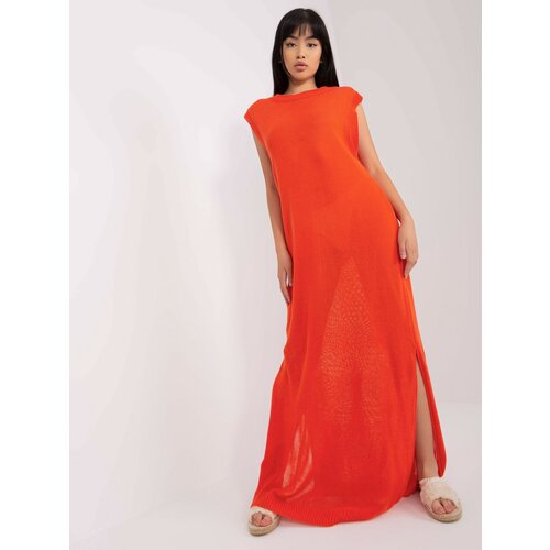 Fashion Hunters Orange knitted dress of waistcoat cut Slike
