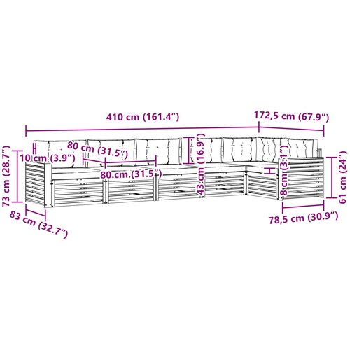  Set vanjskih sofa 6 kom. Prirodna i bež Smeđa 410 x 170,5 x 73 cm Slike
