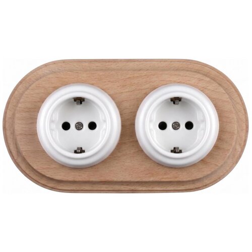  Elhard - Dvostruka keramička retro kućna utičnica sa okvirom SCHUKO 230V bela/drvo Cene