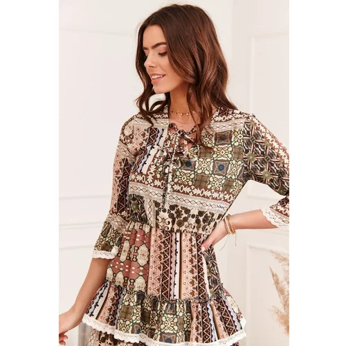 Fasardi patterned dress with flounces