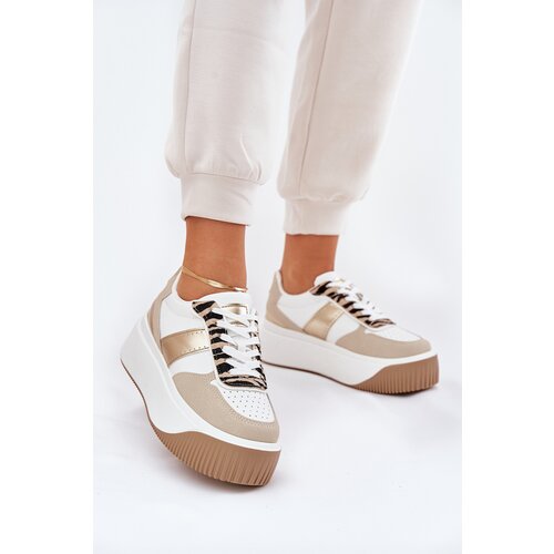 Boto Women's sneakers on a chunky platform animal print beige-gold Telanila Cene