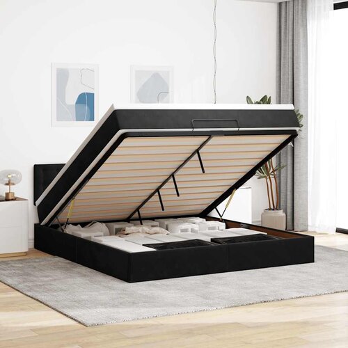 VidaXL Otomanski krevet s madracem crni 180x200 cm bar&amp;scaron;unasti Slike