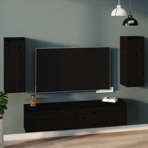 vidaXL Stenska omarica 2 kosa črna 30x30x80 cm trdna borovina Cene