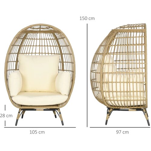  Pletena stolica u izgledu ratana mekani jastuci za sjedenje aluminijski okvir kaki + bež 105 x 90 x 148 cm Slike