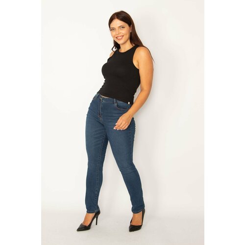 Şans Women's Plus Size Navy Blue 5-Pocket Skinny Jeans Slike