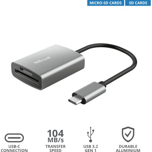 Trust aluminijski USB-C čitač kartica Dalyx (24136) Slike