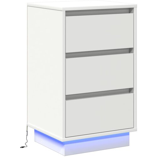 vidaXL nočna omarica z LED Belo 39x34.5x65 cm Inženirski les, (22090232) Cene