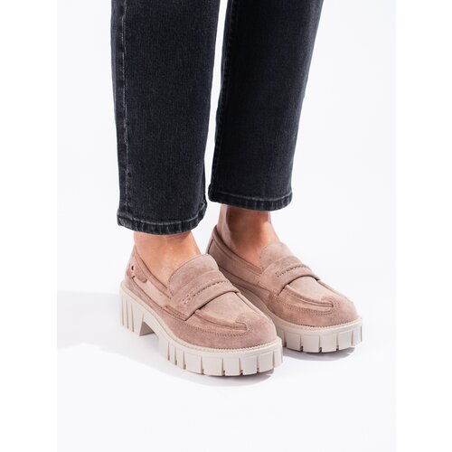 SHELOVET Suede women&amp;#039;s moccasins on the platform powder pink Slike