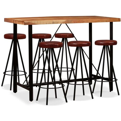 In 7-dijelni barski set od masivnog bagremovog drva i prave kože Cijene