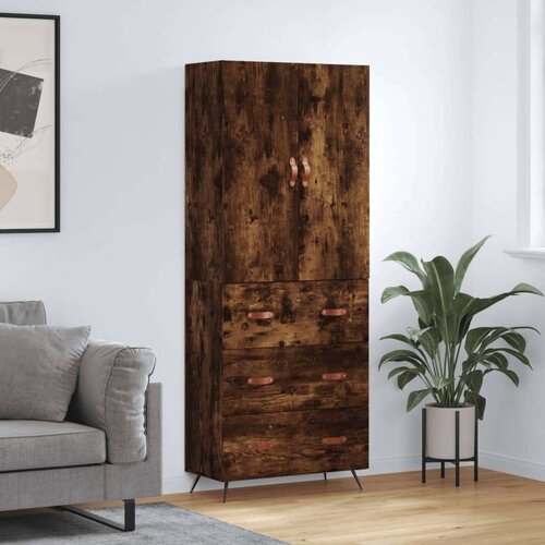 VidaXL Visoka komoda dimljeni hrast 69 5x34x180 cm konstruiranog drva - Dimljeni hrast 1 3 ladice Slike