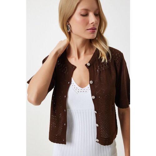  Women&amp;#039;s brown openwork seasonal knitwear cardigan Slike