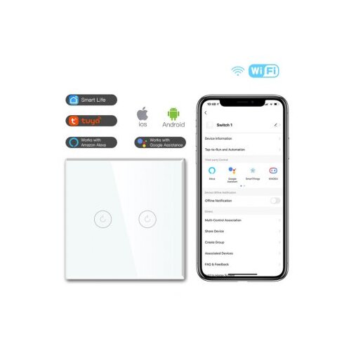  Wi-fi smart prekidač svetla bez n provodnika 2x10A WFPS-G02/WH Slike