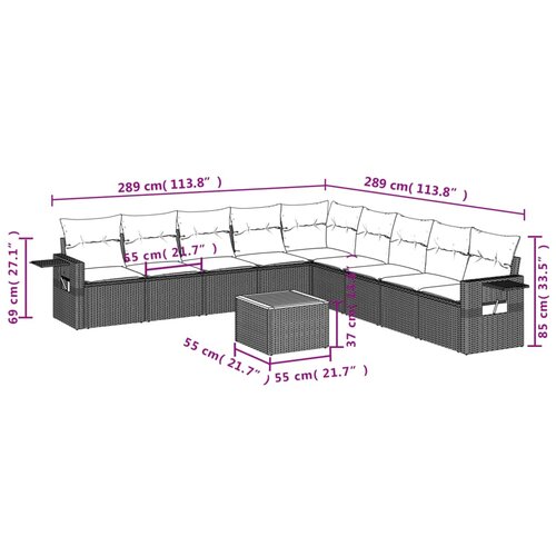  10-dijelni set vrtnih sofa s jastucima crni od poliratana Crna 62 x 62 x 69 cm Slike