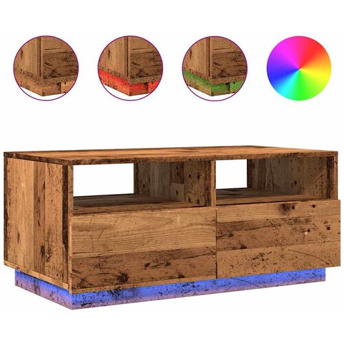 Maison Chic Klubska mizica - kavna mizica - Nizka mizica z LED lučkami starinski les 90x49x40 cm, (21751978) Slike