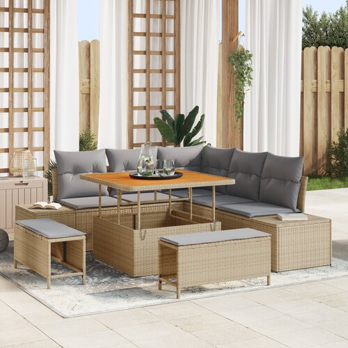 VidaXL Vrtna sedežna garnitura 8 pcs Bež in svetlo siva Poly ratan Slike