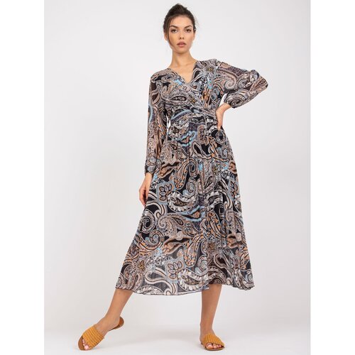 Fashion Hunters Black pleated midi dress with oriental patterns Slike