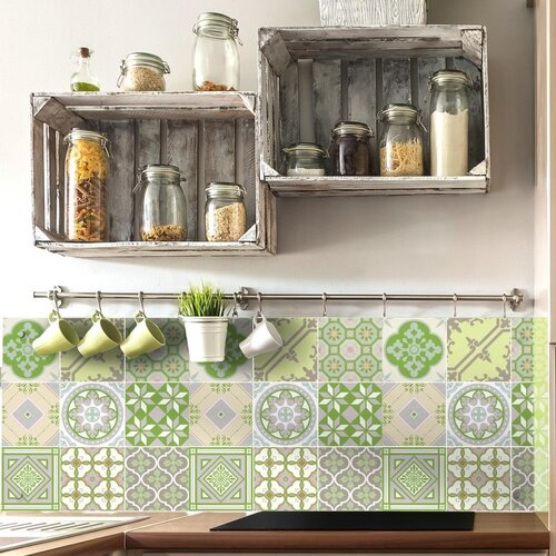 Ambiance Set od 9 zidnih naljepnica Azulejos Shade of Green, 10 x 10 cm Slike