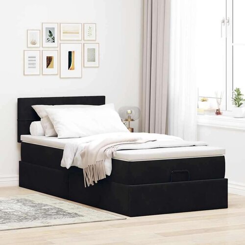 VidaXL otomanski okvir kreveta s madraca crni 100x200cm bar&amp;scaron;unasti Slike