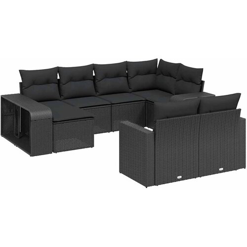  10-dijelni set vrtnih sofa s jastucima crni od poliratana Crna 65.5 x 62 x 69 cm Slike