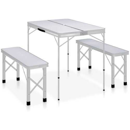 VidaXL Zložljiva kamping miza z 2 klopema aluminij bele barve Slike