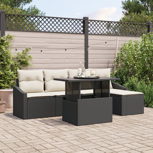 vidaXL 6-delni vrtni sofa set z blazinami črn poli ratan Cene