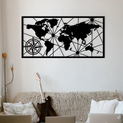 Opviq zidna dekoracija World Map Large, 120x60 cm, 1.2mm, Crna Slike