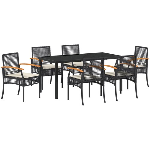 VidaXL Set od 7 dijelova vrtne blagovaonice s jastučićima Crni Poli Rattan Slike