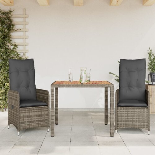 VidaXL 3-dijelni vrtni bistro set od poliratana s jastucima sivi Slike