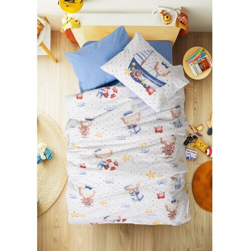 Mijolnir Bijela/plava dječja posteljina za dječji krevetić od renforce pamuka s uključenom plahtom/4-dijelna 100x150 cm Seaman &amp;ndash; Slike