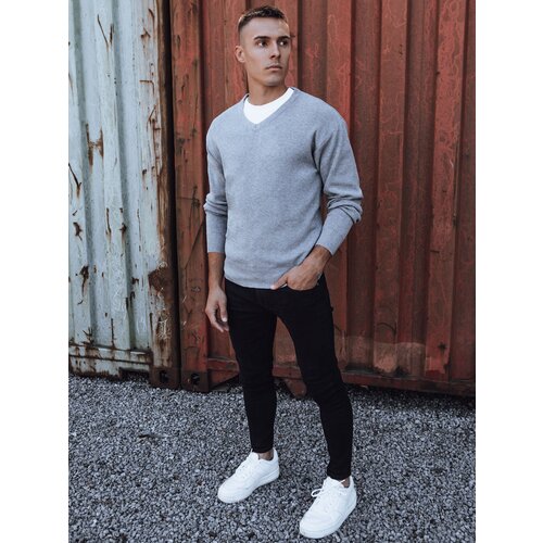 DStreet Men's V-neck sweater light gray Cene