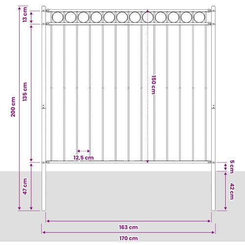 Element Ograde ASSEN Siva 170 x 200 cm Čelik Slike