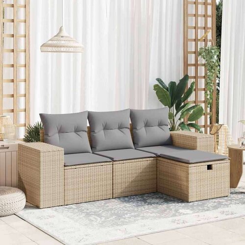 VidaXL 4-dijelni set vrtnih sofa s jastucima bež od poliratana Slike