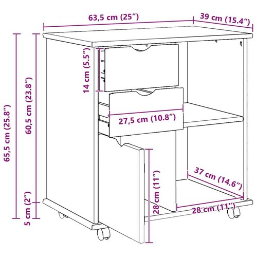  Mobilni ormar Crna 63 5 x 39 x 65 5 cm Čvrsto borovo drvo - Crna Slike