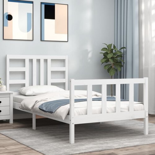 The Living Store Posteljni okvir z vzglavjem bel 100x200 cm trden les - Posteljni Okvir, (21529636) Slike