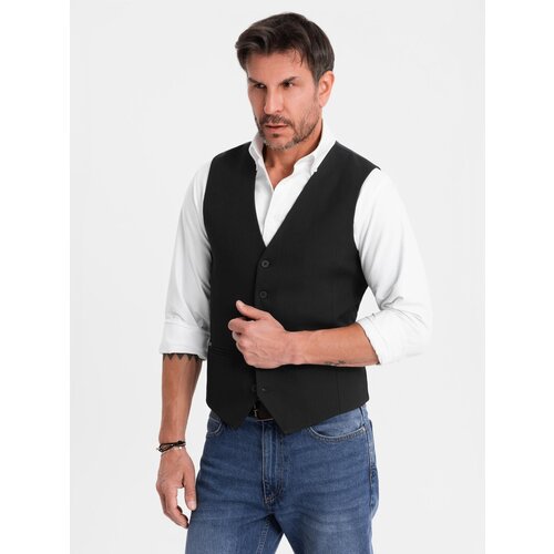 Ombre Elegant men&amp;#039;s SLIM FIT herringbone vest - black Slike