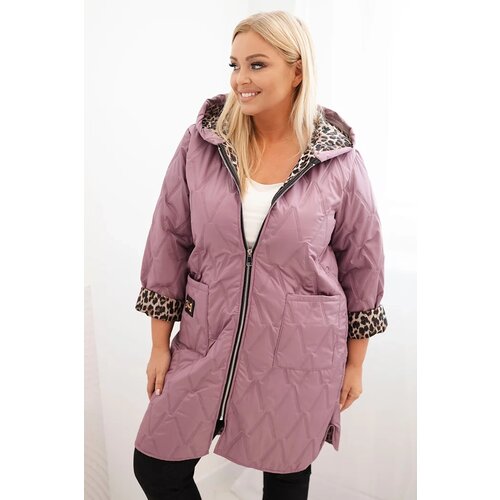 Kesi Włoski Plus Size women's quilted jacket with leopard lining and hood dark pink Cijene