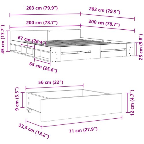  Okvir za krevet s ladicama boja hrasta 200x200 cm drveni Siva 200 x 200 cm Slike