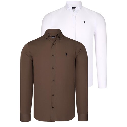 Dewberry DUAL SET G725 MENS SHIRT-WHITE-COFFEE Slike