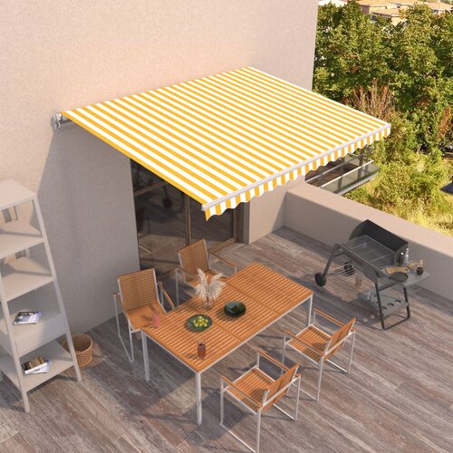 VidaXL Ročno zložljiva tenda 450x300 cm rumena in bela Slike