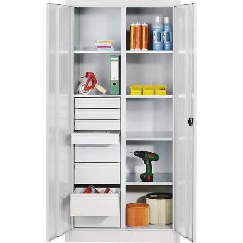 C+P Omara za material iz jeklene pločevine, 6 polic, 8 predalov, VxŠxG 1950 x 930 x 500 mm, svetlo siva Cene
