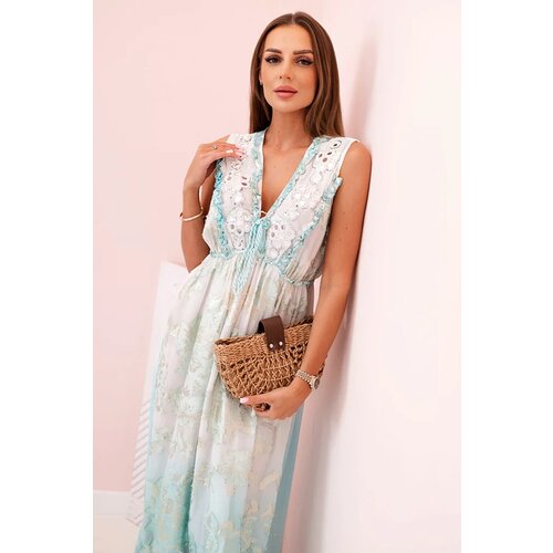 Kesi Włoski Women&amp;#039;s viscose dress with embroidery mint Slike