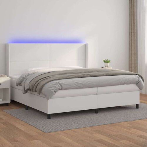  Box spring s madracem LED bijeli 200x200 cm umjetna koža Slike